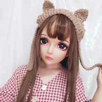 zhi 4female sweet girl resin half head kigurumi mask with bjd eyes cosplay japanese anime role lolita mask crossdress doll