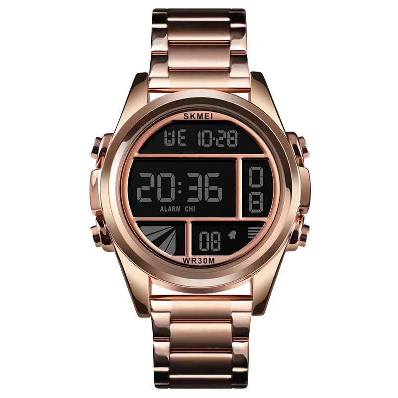 Rose gold Мужские Цифровые часы SKMEI мужские наручные часы роскошный браслет из нержавеющей стали для мужчин хронограф светящийся мужские часы s - Цвет: Rose gold