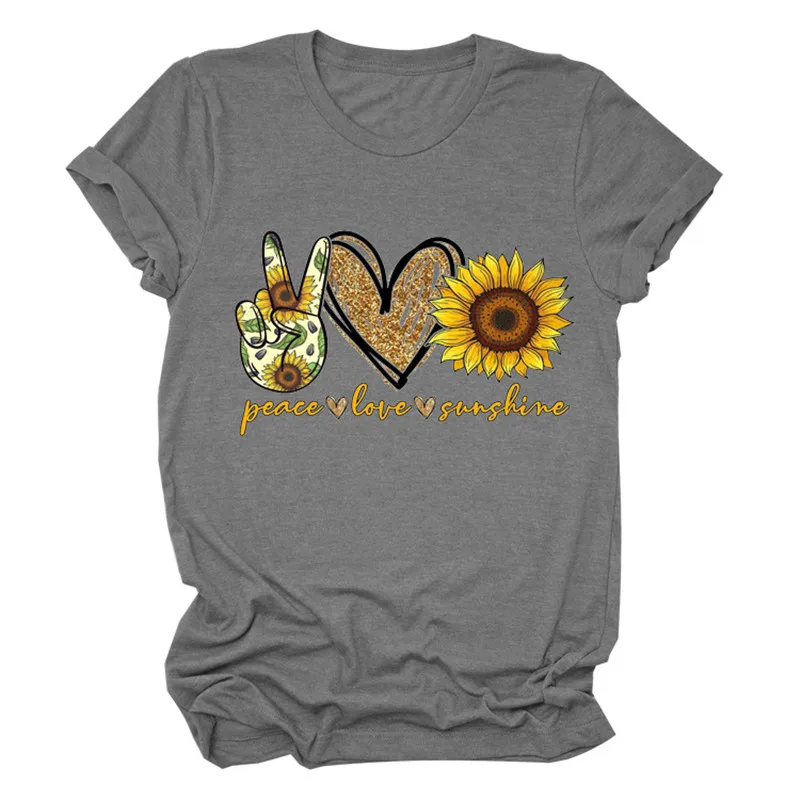 Женская летняя футболка с надписью Peace Love Sunshine модная повседневная короткими