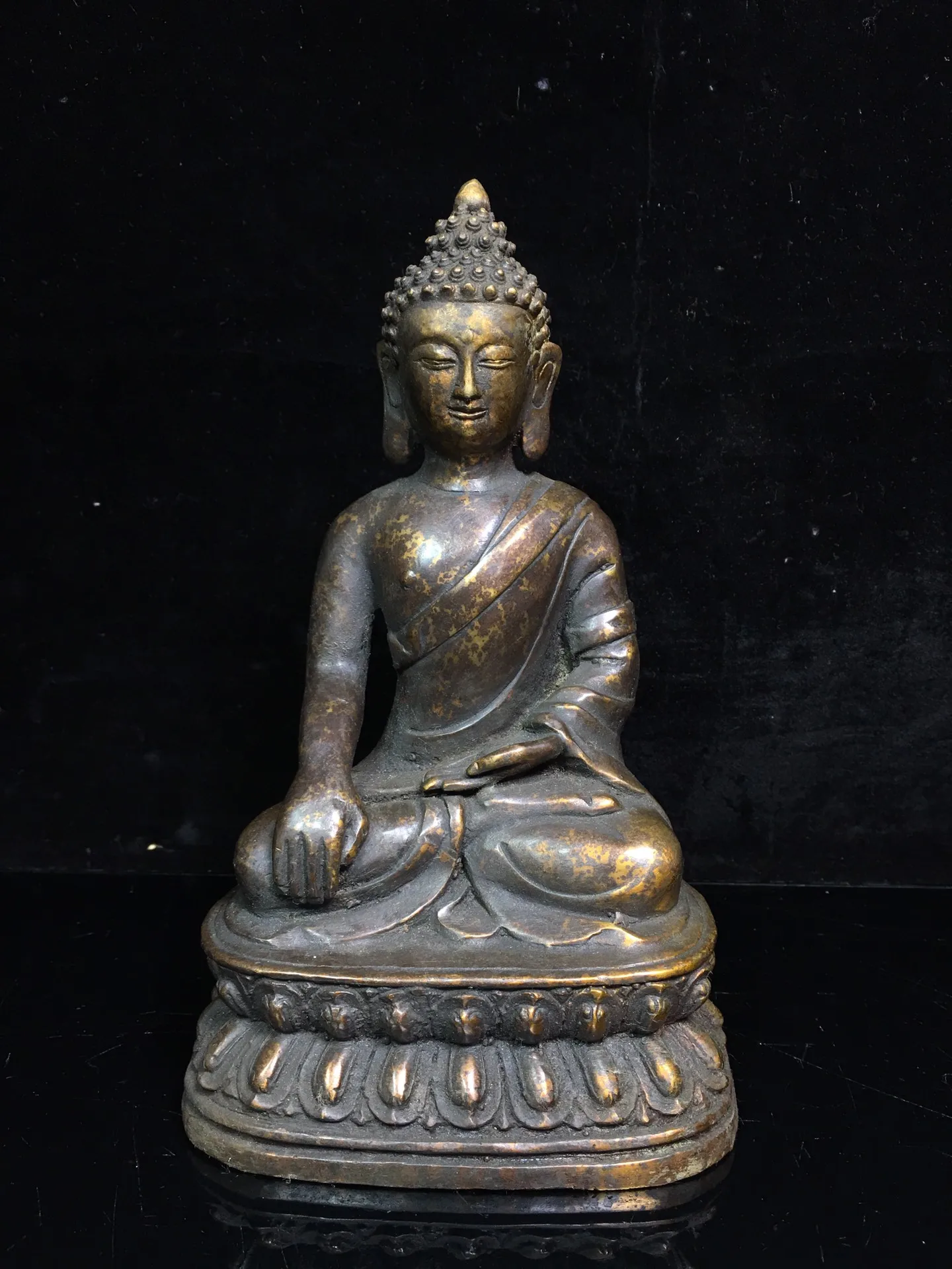 

8"Chinese temple collection Old Bronze Lacquer Cinnabar Buddha statue of Shakyamuni Amitabha Sitting Buddha Enshrine the Buddha
