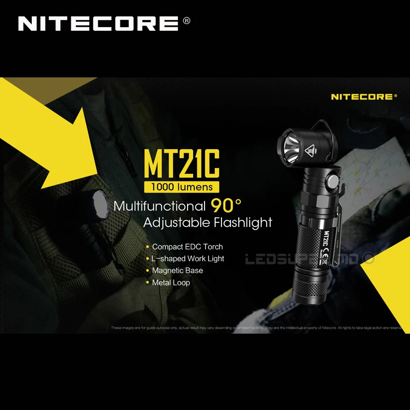 구매 Nitecore-L 자형 작업 조명 MT21C 1000 루멘, 컴팩트 EDC 토치, 90 각도 조절 손전등, 마그네틱 베이스 포함