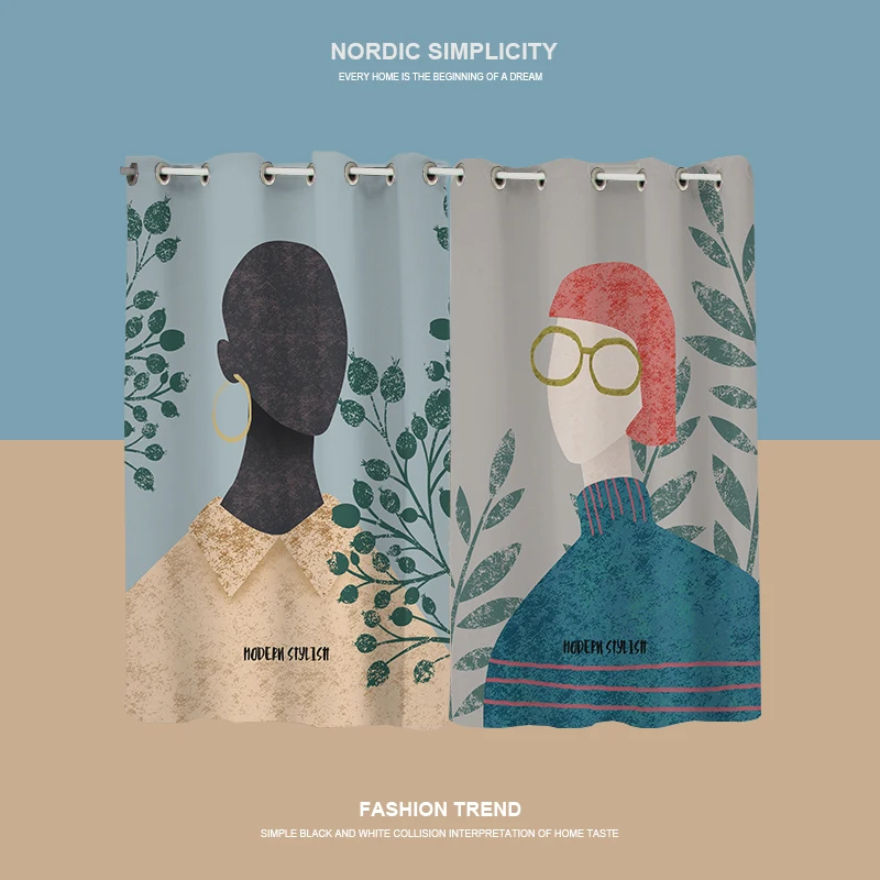 Короткие занавески с принтом короткие в скандинавском стиле для гостиной