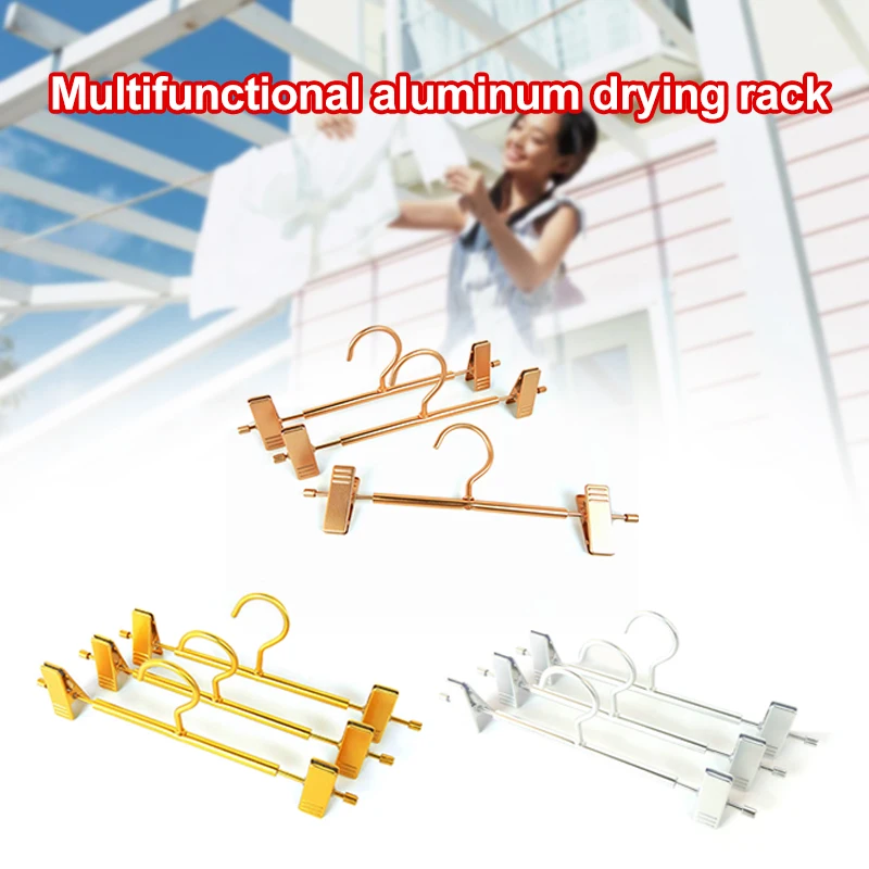 

3Pcs Rose Gold/Golden/Silver Aluminum Metal Duty Pants Skirt Slack Hangers Trouser Hanger with Clips Rack Swivel Robe Hooks