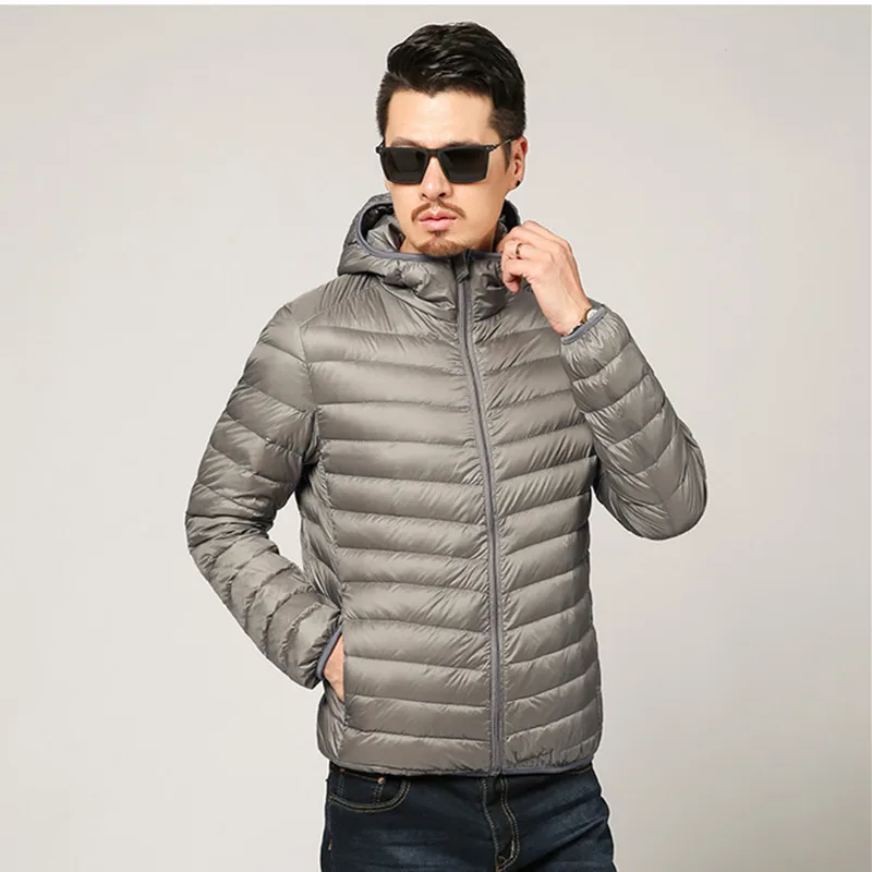 Hooded gray Multi-color Winter Fashion Brand Ultralight Duck Down Jacket Men Hooded Streetwear Light Feather Waterproof Warm Coat 4XL - Цвет: Hooded gray