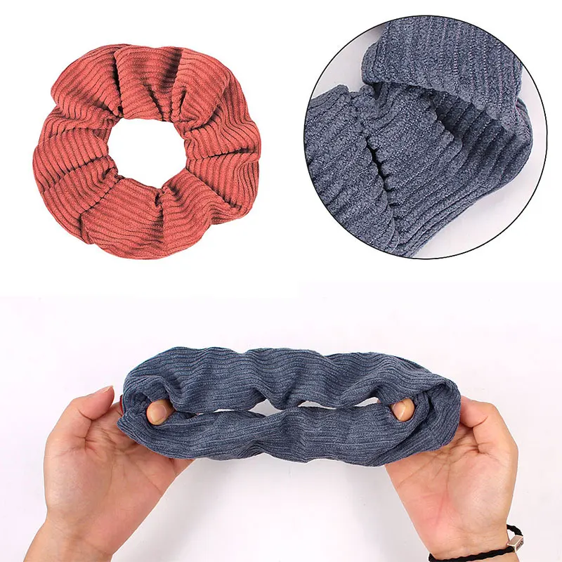 

2020 New Corduroy Stripe Hair Scrunchie Solid Color Elastic Hair Bands Korean Hair Accessories For Women Girls Ponytail Headwear