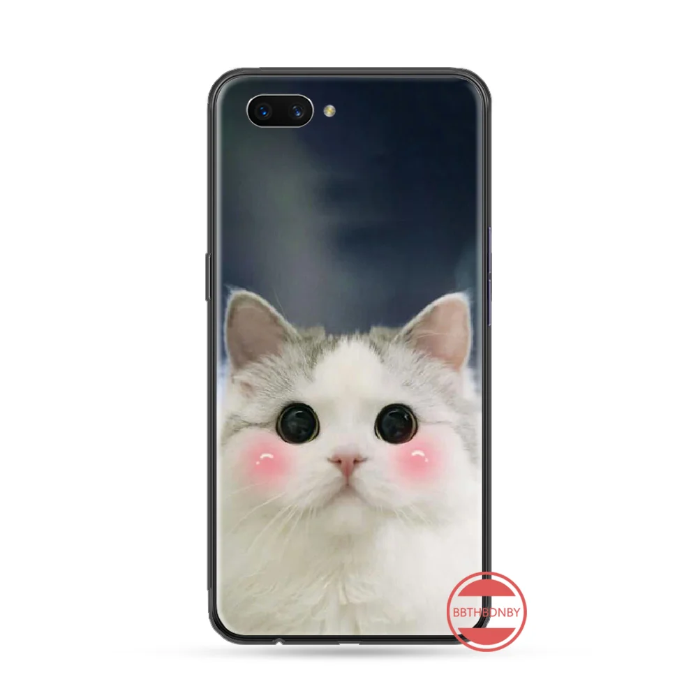 Единорог кошка чехол черный мягкий для телефона из ТПУ OPPO F9 K1 A77 F3 RENO F11 A5 A9 2020 A73S R15