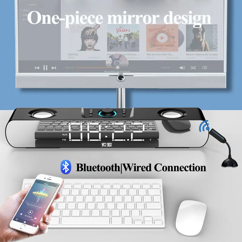 soaiy multimedia bluetooth speaker subwoofer with led display clock soundbar for tv computers louldspeaker for home theater free global shipping