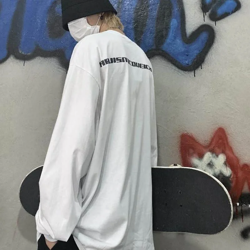 

T-shirt Men's And Women's Korean Fall Korean Version High Street Dark Cartoon Characters Loose Couple Long Sleeves Gothic Full