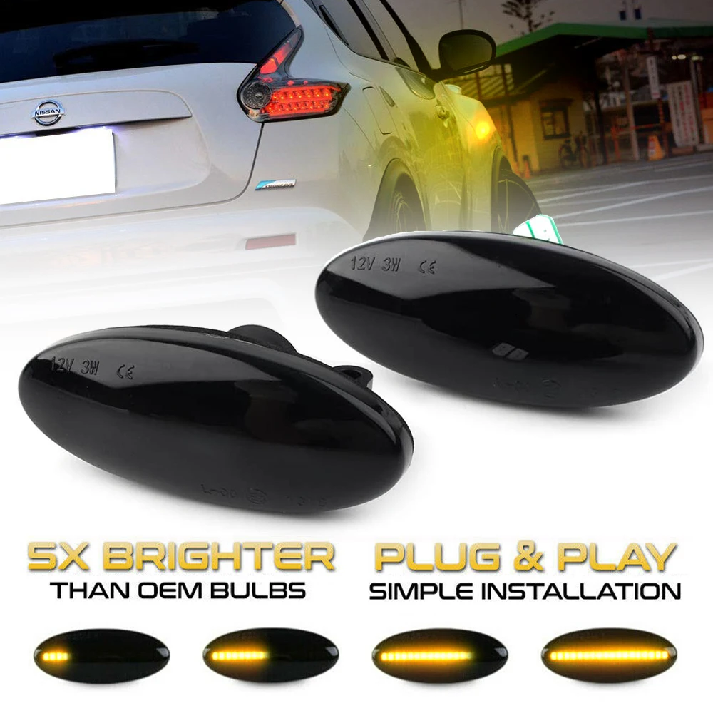

2Pcs Dynamic LED Side Marker Turn Signal Lights For Nissan March Note Tiida X-Trail Pulsar Cube Juke Micra Leaf Qashqai Evalia