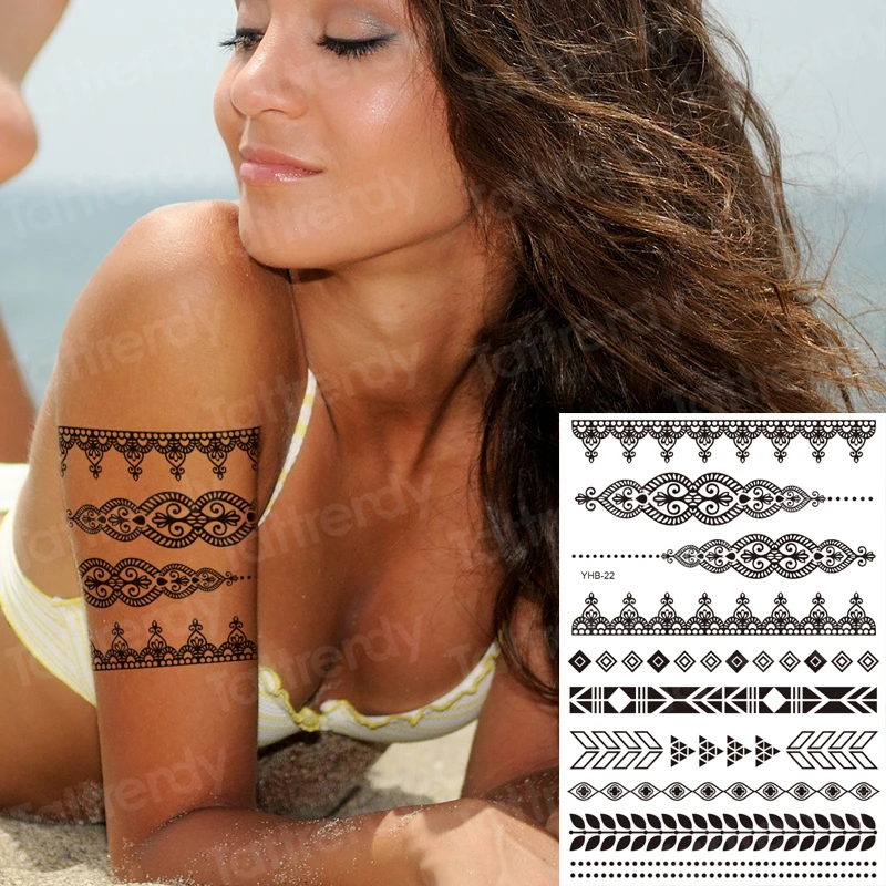

waterproof temporary tattoos for women sexy tattoo legs thigh stockings fake henna paste tatoo black indian arabic mandala lace