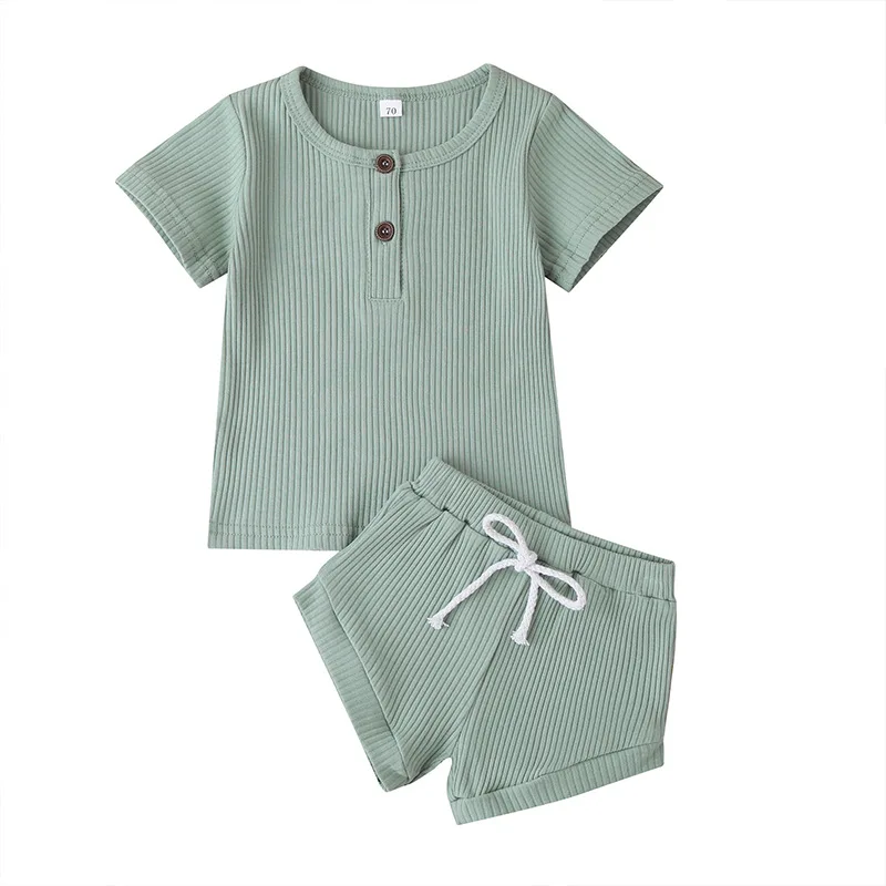 

Baby Clothes Summer Baby Girl's T-shirt Shorts Suit Solid Color Fashion Baby Ribbed Sets Short Sleeve Solid Tops+Shorts Outfitsr