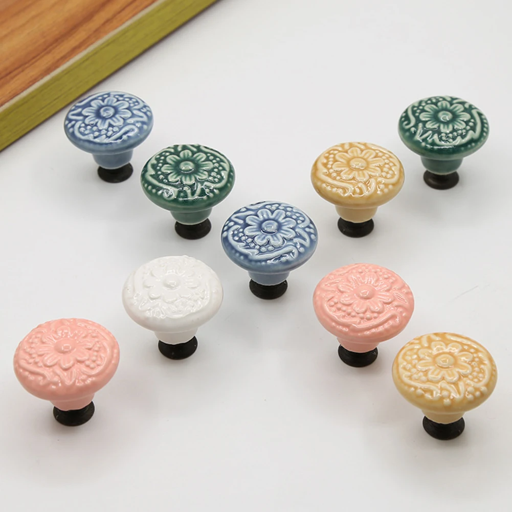 

Antique Embossed Flower Drawer Handle Cabinet Door Knob Single Hole Round Handle Wardrobe Cupboard Furniture Pull Handle Hardwar