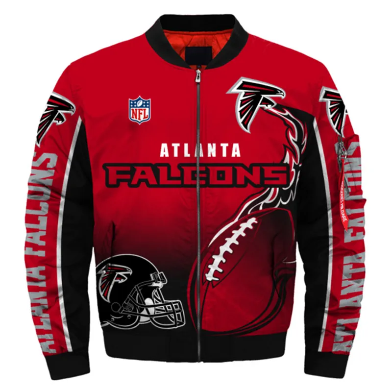 

2021 Atlanta Men's Warm Winter Jacket Red flame ball geometric hound print Fashion 3D Falcons Jackets