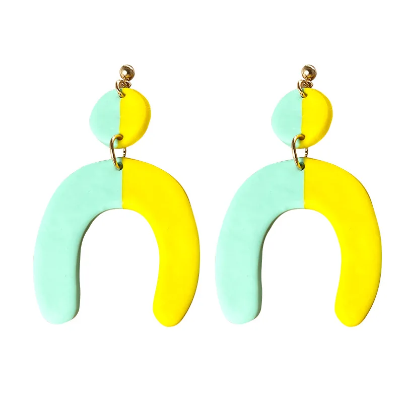 

AENSOA Geometric Candy Colors Polymer Clay Drop Earrings For Women Clouds Arched Irregular Long Dangle Earring Statement Jewelry