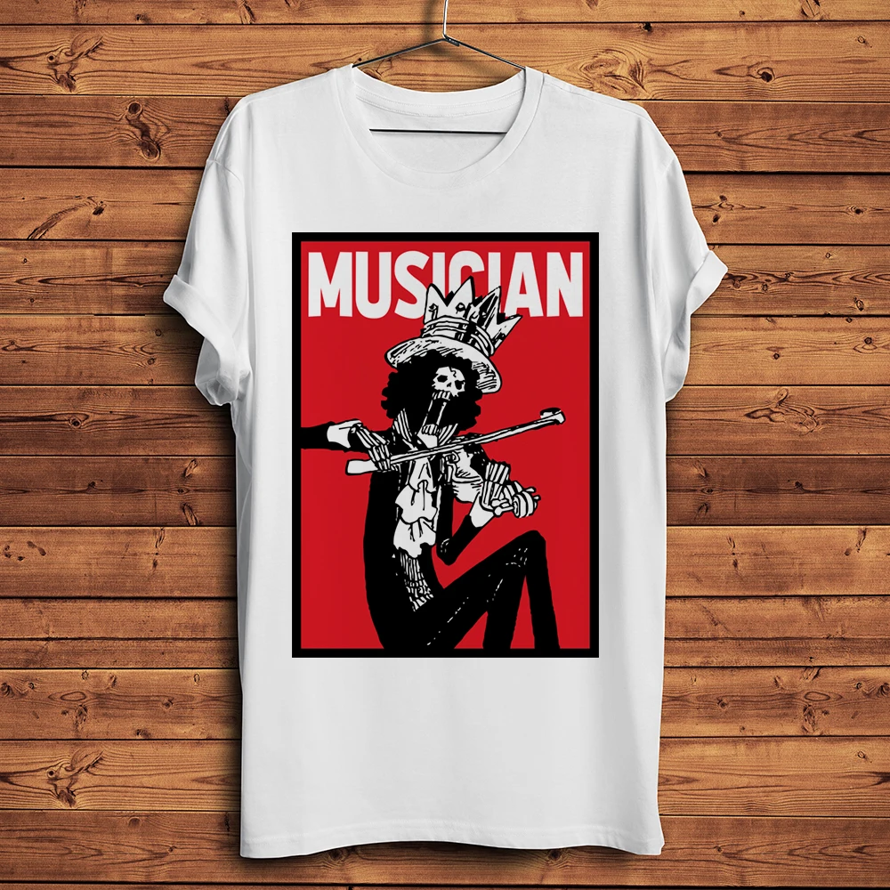 

Musician Brook Burukku funny anime t shirt men new white short sleeve homme casual tshirt unisex ONE Pirate ACGN streetwear tee