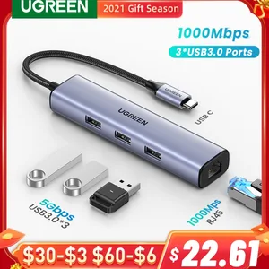 ugreen usb c hub 1000mbps ethernet hub usb c to usb3 0 rj45 for laptop macbook accessories type c ethernet adapter network card free global shipping