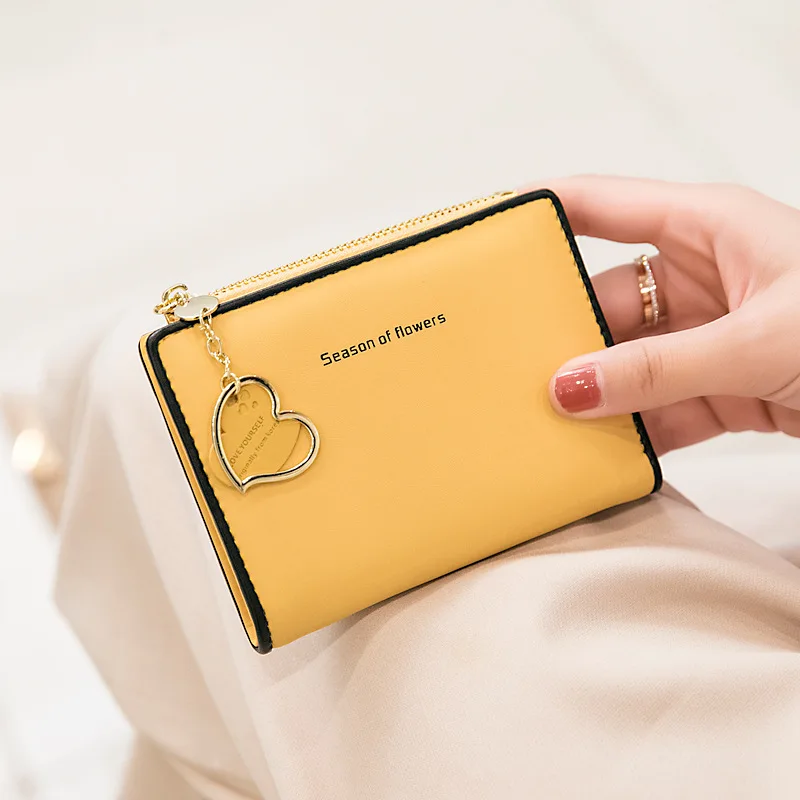 

New Women Wallet Zipper Love Pendant PU Leather Short Coin Purse Mini Key Chain Clutch Bag Multi Card Bit Ultra-thin Card Holder
