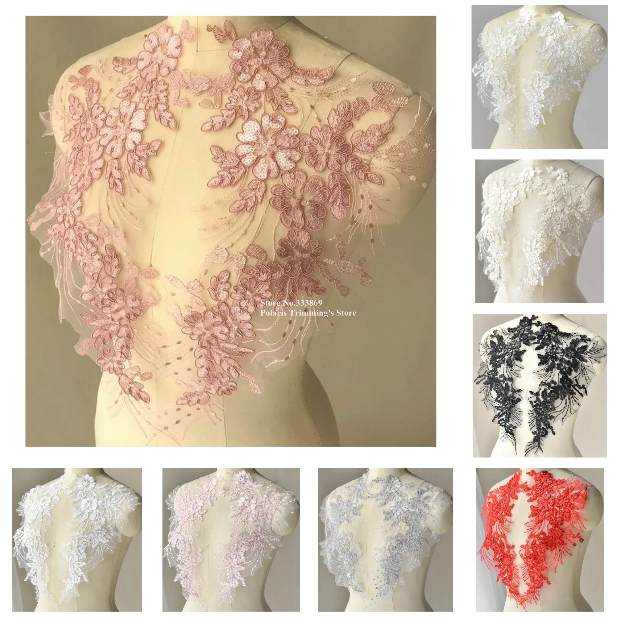 1 пара = 2 шт. x Φ (черный красный кремовый белый серый +) блестки Цветочная вышивка