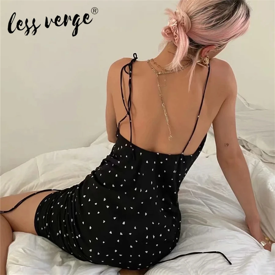 Lessverge New Fashion Women Print Dress Spaghetti Strap Backless Holiday Chiffon Summer Sleeveless | Женская одежда