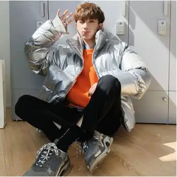 

S-XXL!Bright leather short loose cotton suit Korean men's collar fashion warm winter cotton tide student jacket.