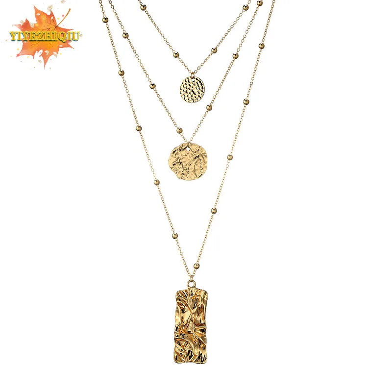 Винтаж Золотая монета с портретом геометрические формы кулон ожерелье для