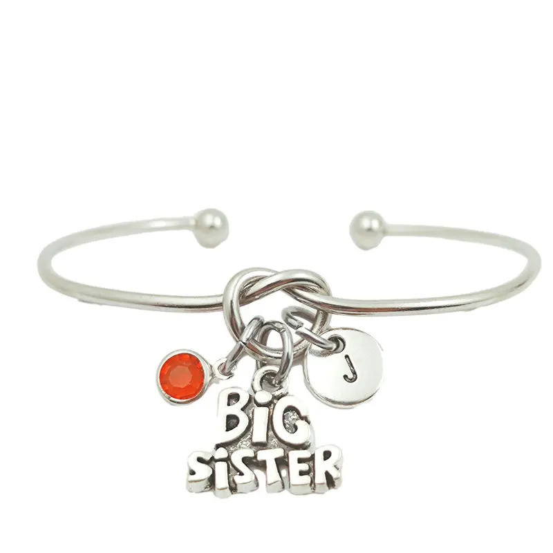 

Big Sister Retro Creative Initial Letter Monogram Birthstone Adjustable Bracelet Fashion Jewelry Women Gift Pendant