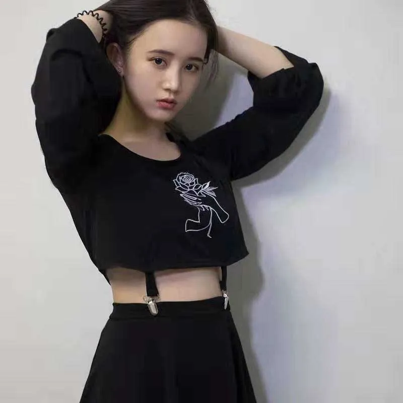 Женское платье в стиле Харадзюку Черное короткое ТРАПЕЦИЕВИДНОЕ мини-платье с