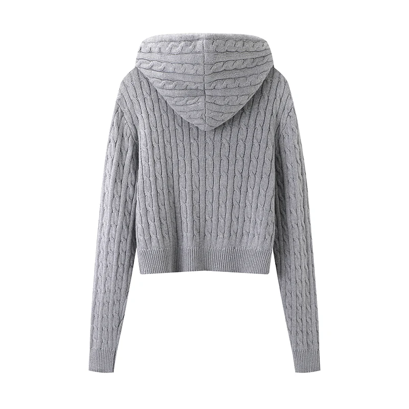 Женский прямой кардиган с капюшоном винтажный однотонный в стиле High Street