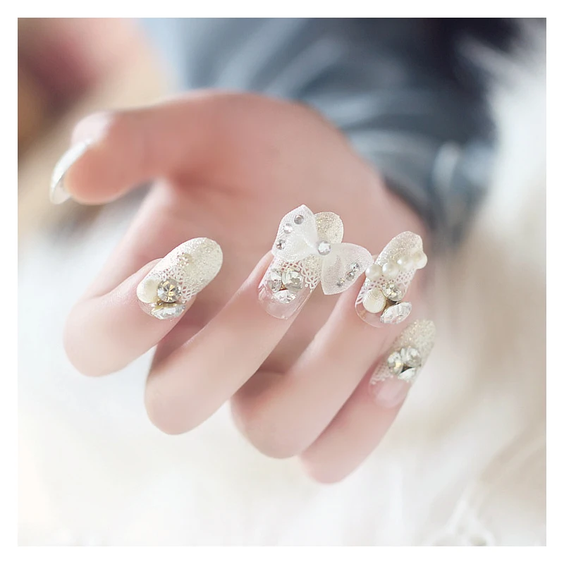 24 шт. накладные ногти с серебряным бантом|Накладные ногти| |