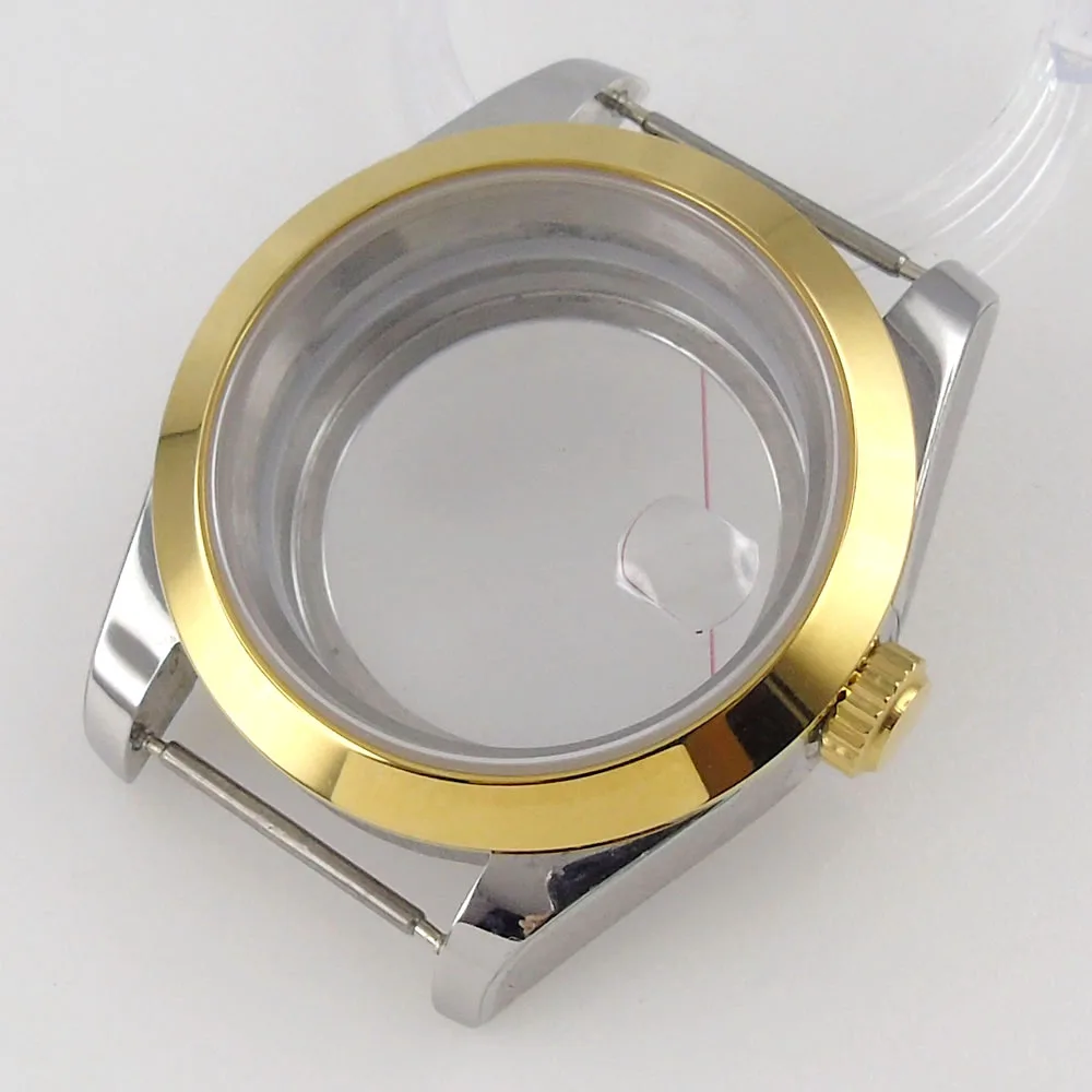 40mm High Quaiity Gold  Coated Watch Case Fit NH35 NH36 With Magnifier Watch Bezel