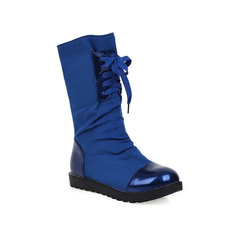 Женские Плиссированные сапоги YMECHIC уличные ботинки до середины икры на плоской