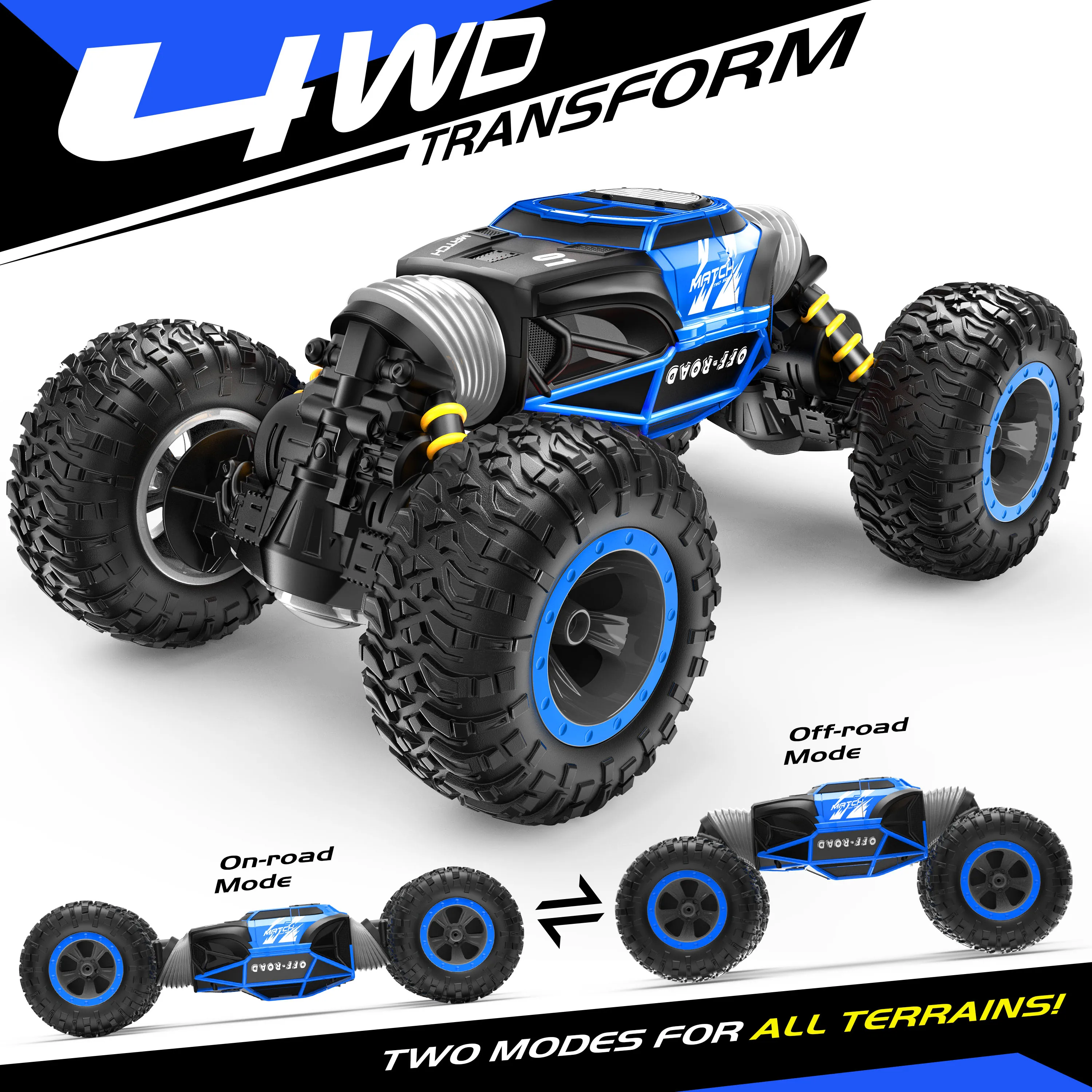 

BEZGAR TD141 Remote Control RC Car,2.4GHz 15Km/h All-Terrain Transform 4WD Stunt Crawler Toy with Battery for kid Christmas Gift