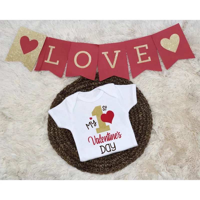 Мой первый день Святого Валентина комплект детской одежды для младенцев