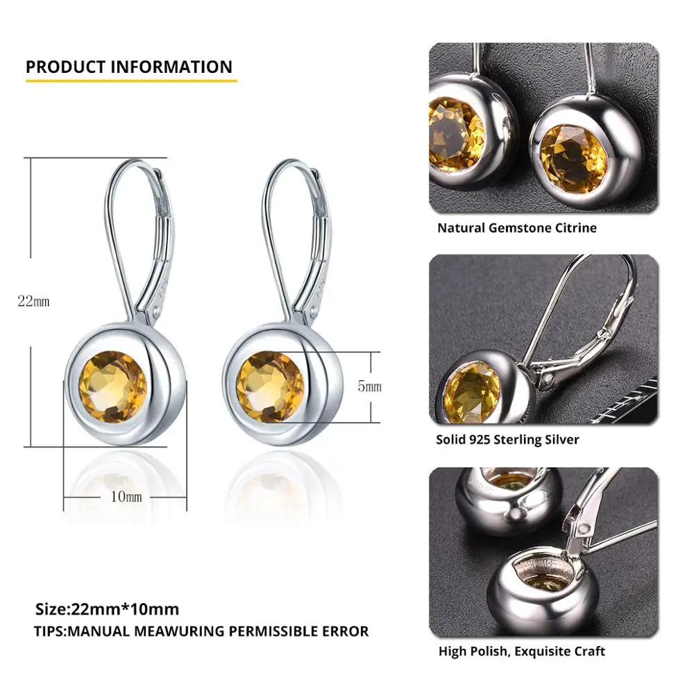 Серебряные серьги Hutang из цитрина серебряные клипсы с желтым камнем изысканный
