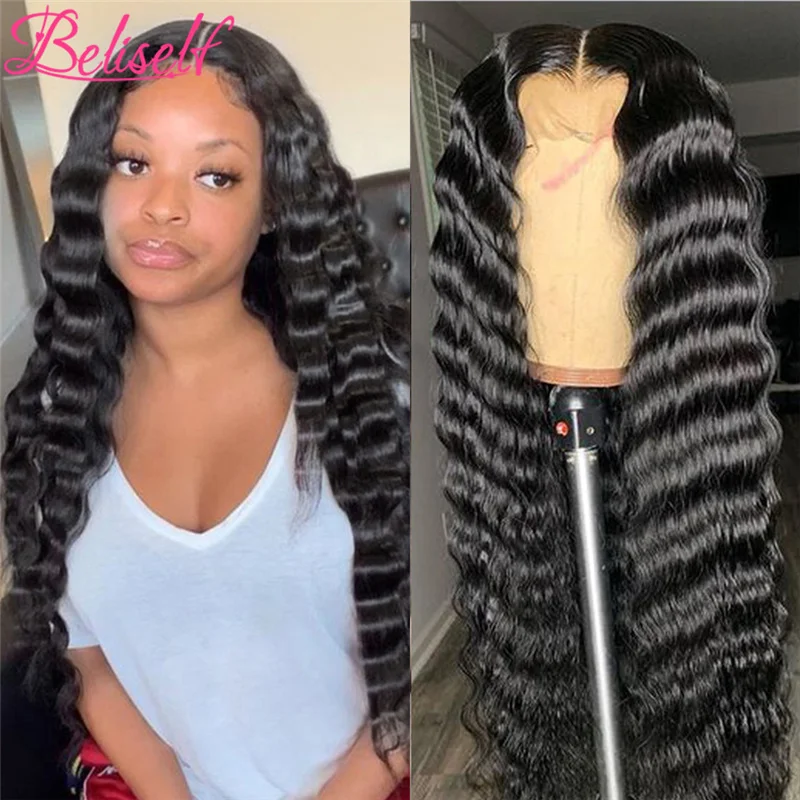 

12-30 Inch Loose Deep Wave Lace Frontal Wig Brazilian Remy Hair Wigs Pre Plucked Natural Hairline For Black Woman Beliself