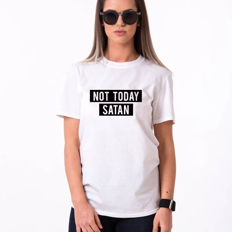 

Женская хлопковая Футболка Not Today Satan, Повседневная футболка с коротким рукавом, забавный рисунок, топы для девушек Ulzzang, дропшиппинг, футболк...