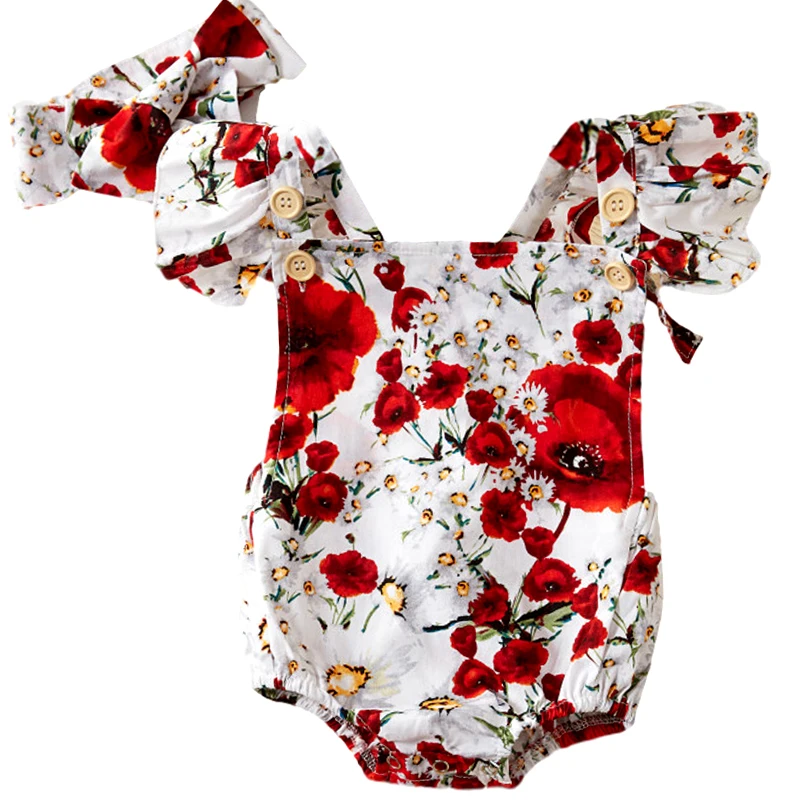 Летняя одежда для новорожденных девочек Детский комбинезон цельный с цветочным