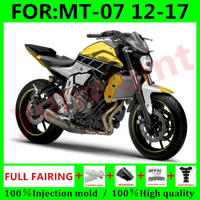 

Full Fairing Bodywork Kit Fit For Yamaha MT07 FZ07 MT-07 2012 - 2017 MT FZ 07 2013 2014 2015 2016 ABS fairings Set yellow white