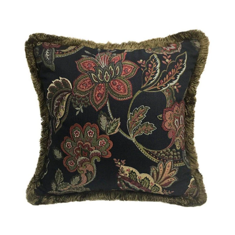 Роскошный Черный винтажный жаккардовый Чехол на подушку с узором пейсли Декор