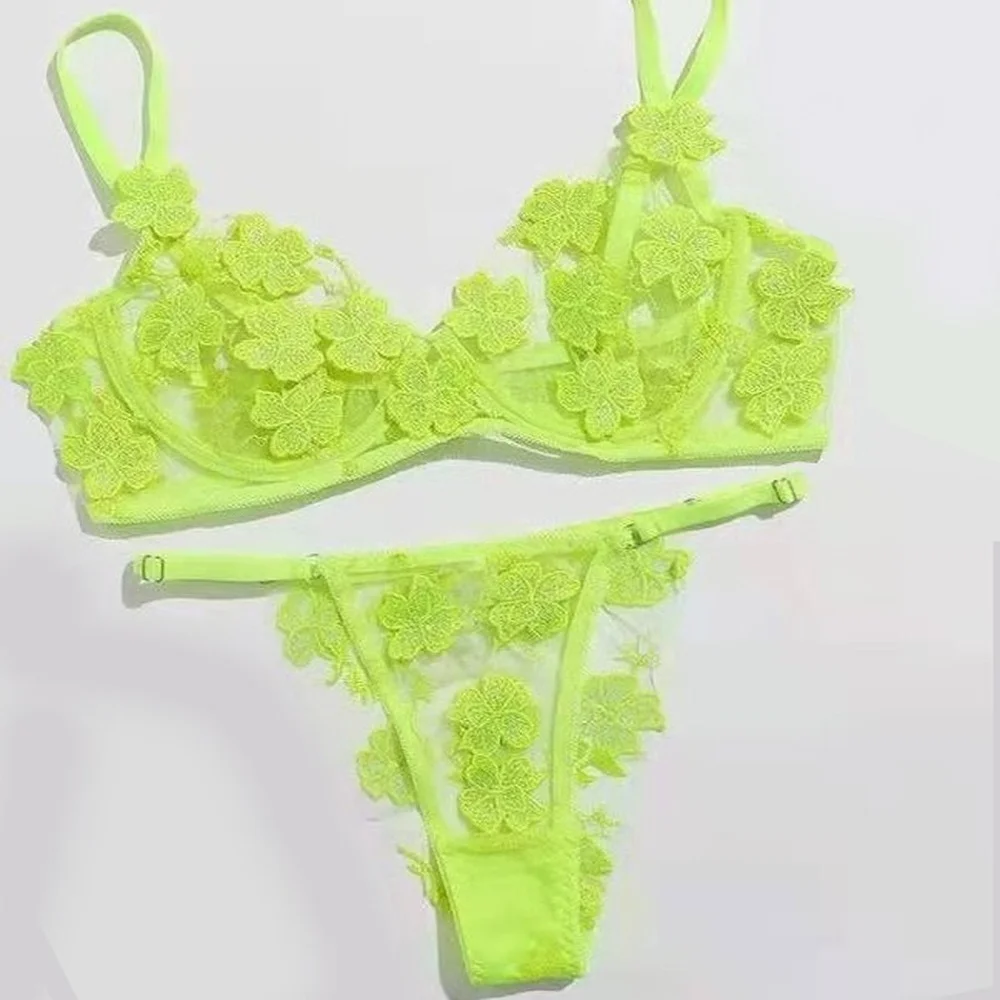 

Blue Applique Lace Mesh Underwire Lingerie Set Women Sexy Bralette and Pantie Sleepwear Intimate Lingerie Sets Bra Set