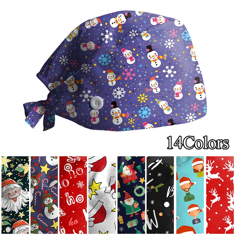 

Santa Claus Printing Medical Surgical Cap Christmas Nurse Hair Care Baotou Scrub Cap Beauty Salon Nursing Cap Nurse Accessories