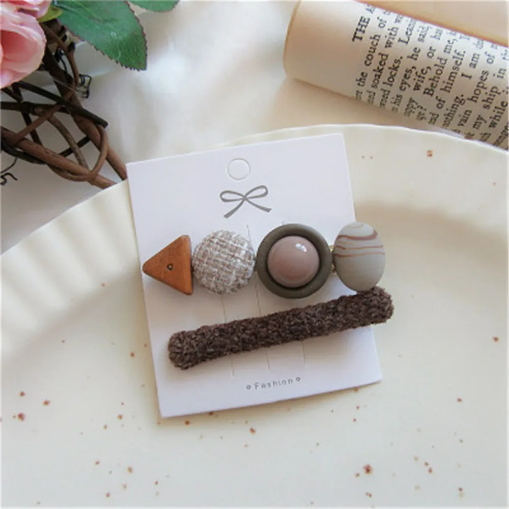 

Korean Retro Morandi Hairpin Natural Wood Hairpin Combination Side Clip Bangs Clip Hair Accessories