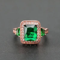 luxury princess cut green zircon ring elegant rose gold plated cocktail party women ring bridal wedding engagement women jewelry