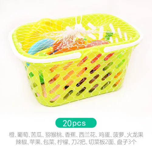 20pcs with Basket Прямая ; набор из 10 шт./компл. Пластик Кухня комплекты Монтессори взаимодействие между родителями и детьми нарезать овощи и фрукты для детей - Цвет: 20pcs with Basket