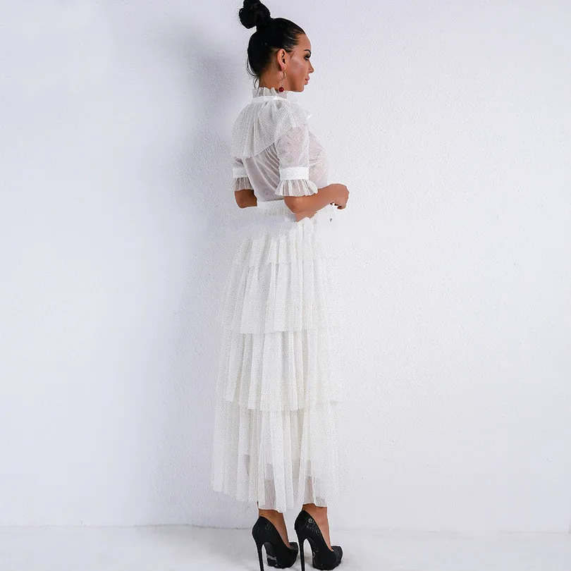 Женское Прозрачное платье с высокой горловиной и длинным рукавом в стиле ретро