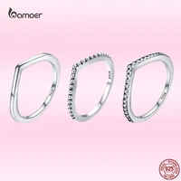 bamoer 925 sterling silver water droplet clear cz finger rings for women wedding engagement jewelry girlfriend sweet gift pa7649