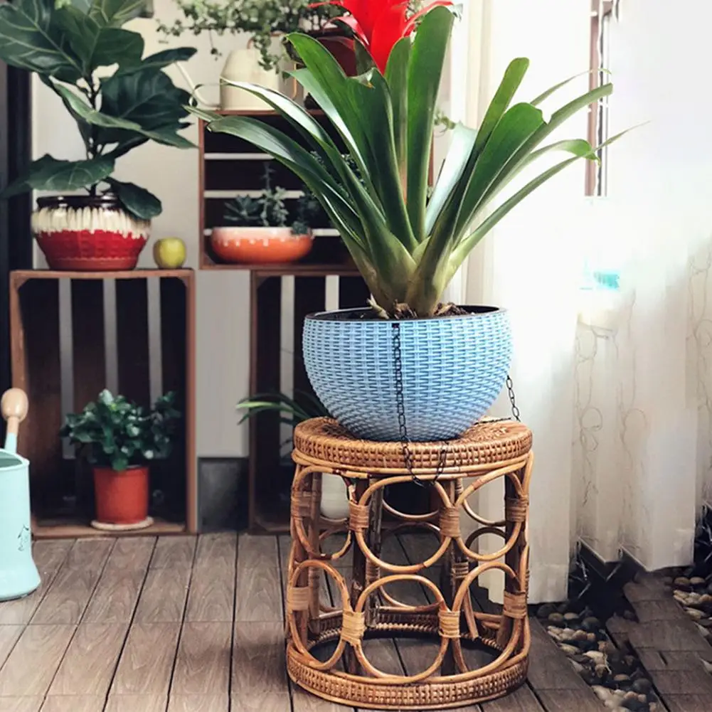 

Natural Handwoven Rattan Plant Flower Stand Durable Decorative Shelf Holder For Gardening Interior Decoration thrifty