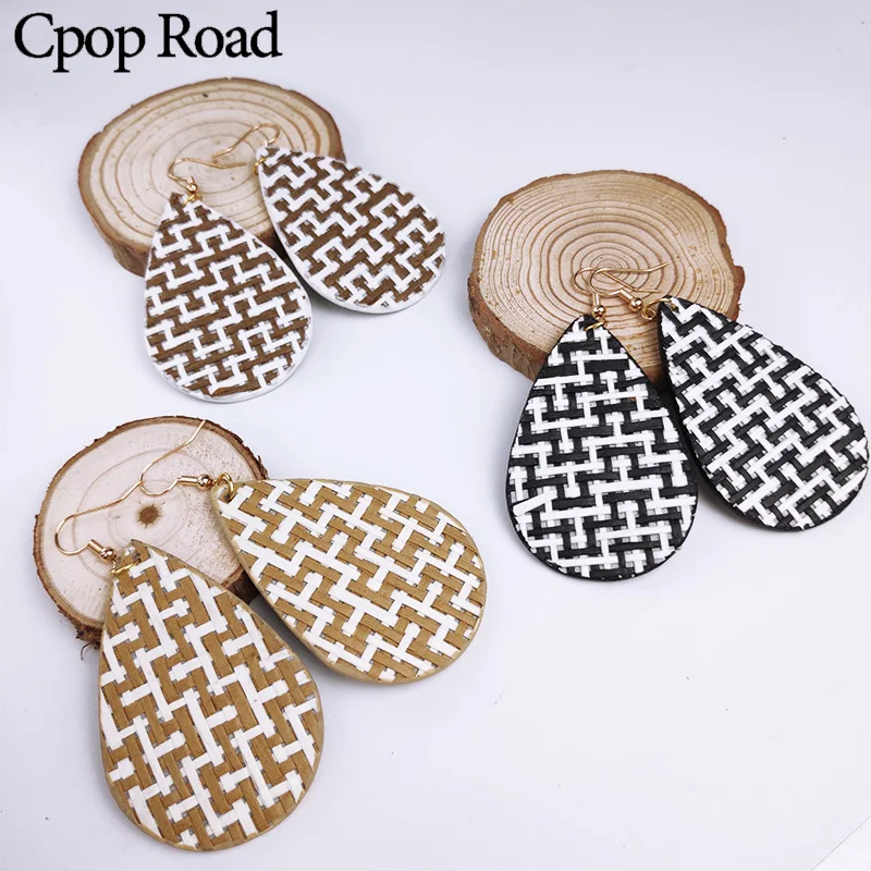 Cpop Vintage Printing Water Drop Earrings Personality PU Leather Fashion Party Jewelry Women Accessories Gift Wholesale | Украшения и