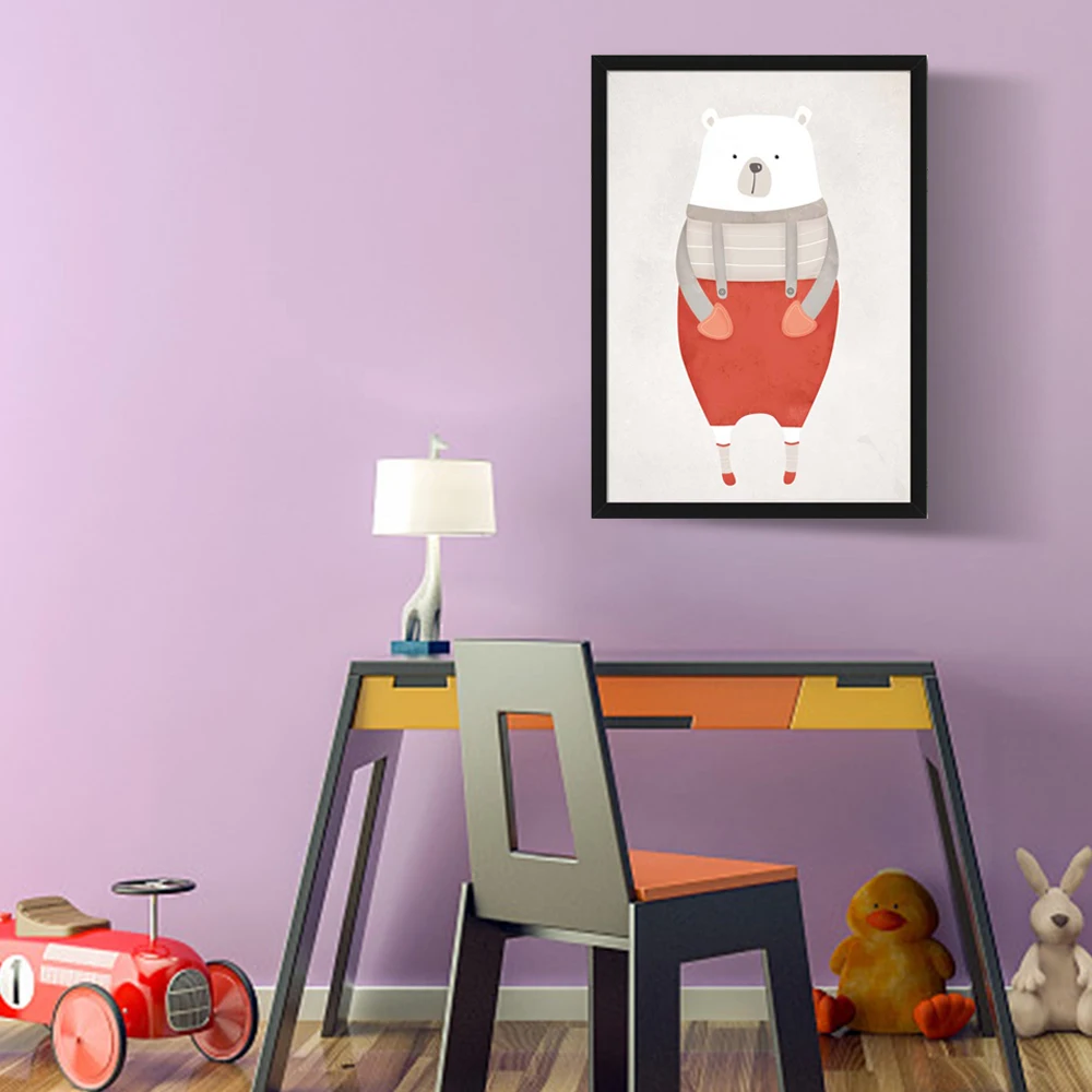 Мультяшное милое животное Безрамное живопись Скандинавское современное
