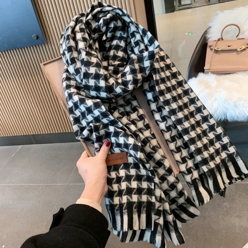

women winter scarf soft warm Shawls Wraps black four-pointed star double-sided Artificial cashmere scarf women autumn scarves